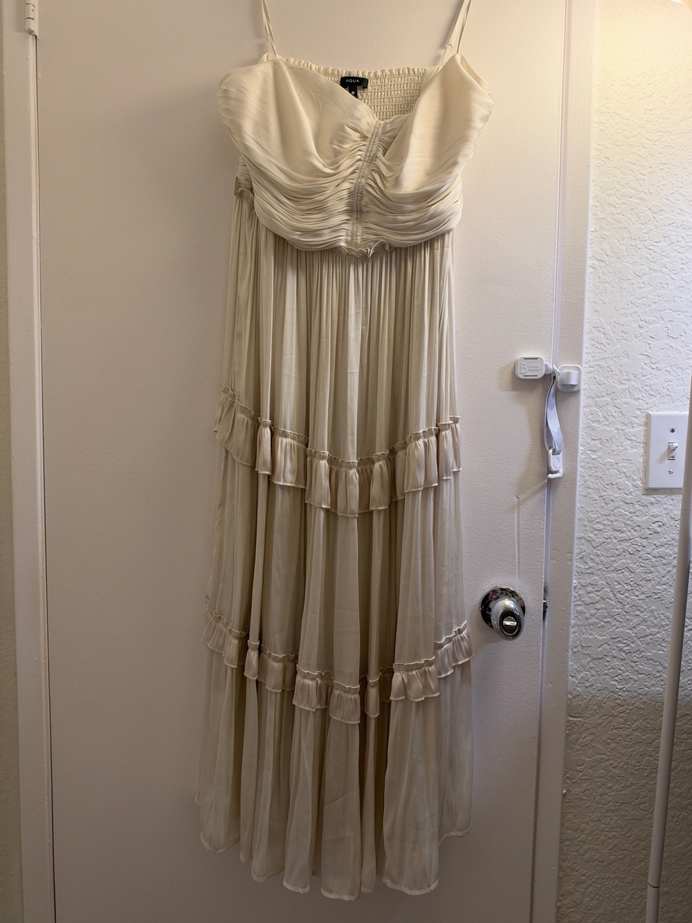 Aqua Ivory Spaghetti Strap Ruffled Maxi Dress